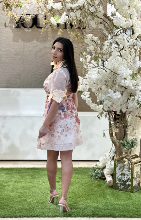 Rochie din organza scurta cu floricele aplicate [4]