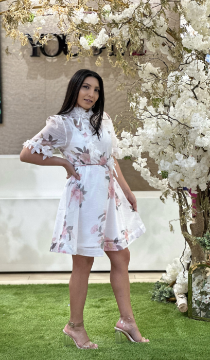 Rochie din organza scurta cu floricele aplicate [3]