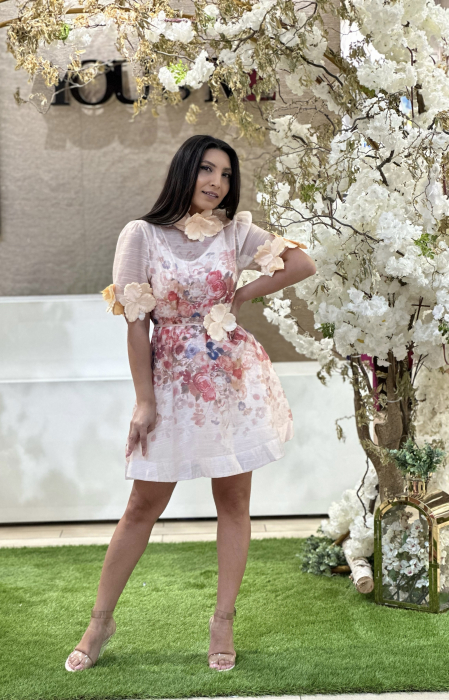 Rochie din organza scurta cu floricele aplicate [2]