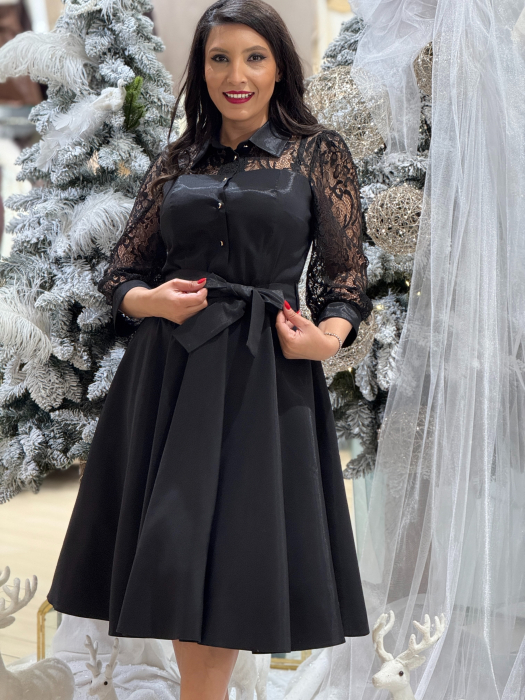 Rochie din tafta cu maneci din dantela [5]