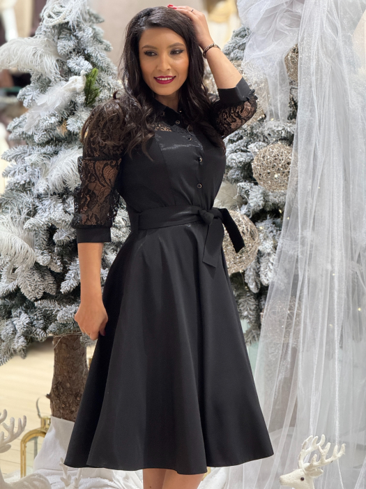 Rochie din tafta cu maneci din dantela [10]