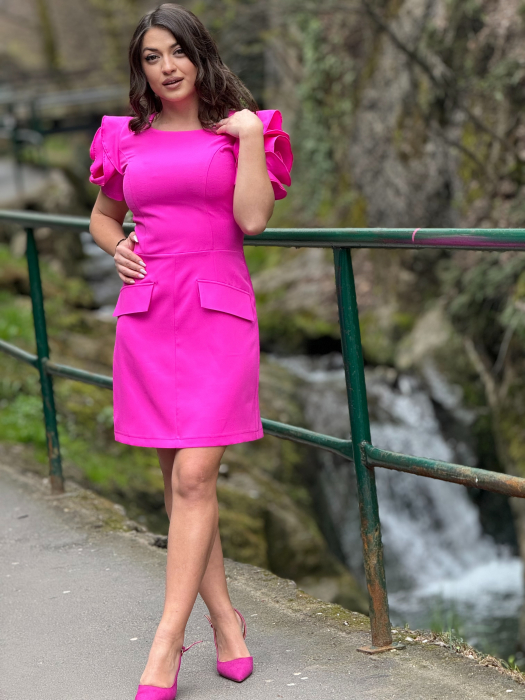 Rochie fucsia cu volanase la maneci [4]