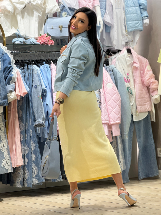 Rochie galbena cu detaliu lateral reglabil [6]