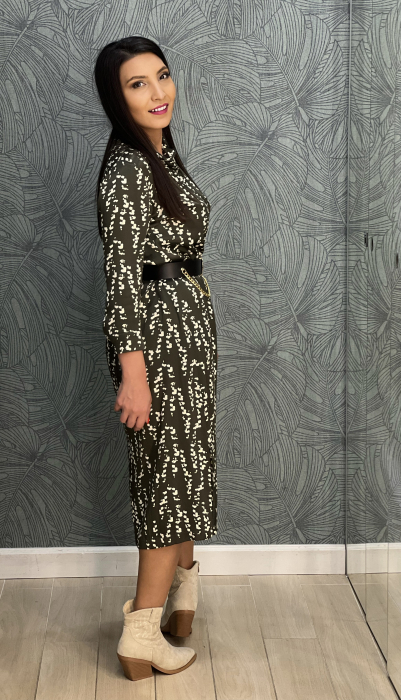 Rochie kaki cu frunzulite albe [2]
