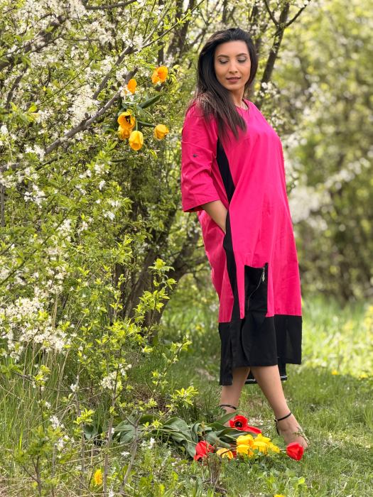 Rochie lejera cu design asimetric si buzunar [4]