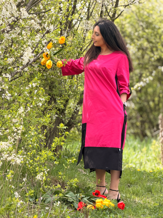 Rochie lejera cu design asimetric si buzunar [3]