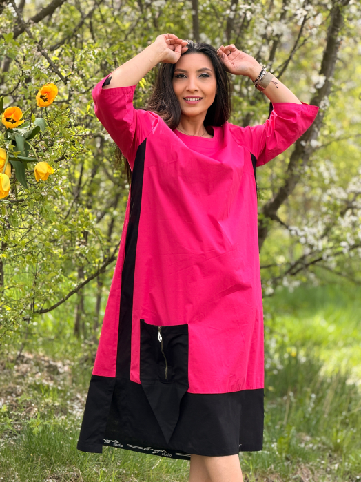 Rochie lejera cu design asimetric si buzunar [8]