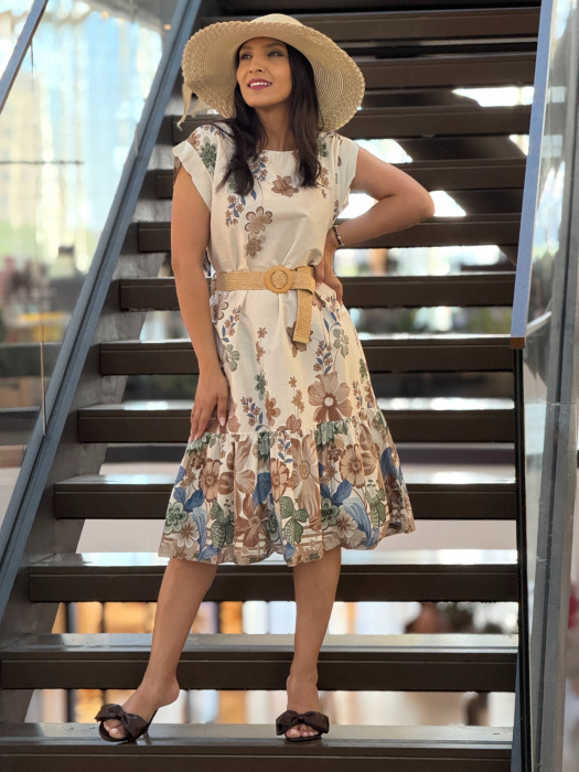 Rochie lejera cu imprimeu floral si cordon [2]