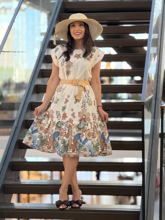 Rochie lejera cu imprimeu floral si cordon [5]
