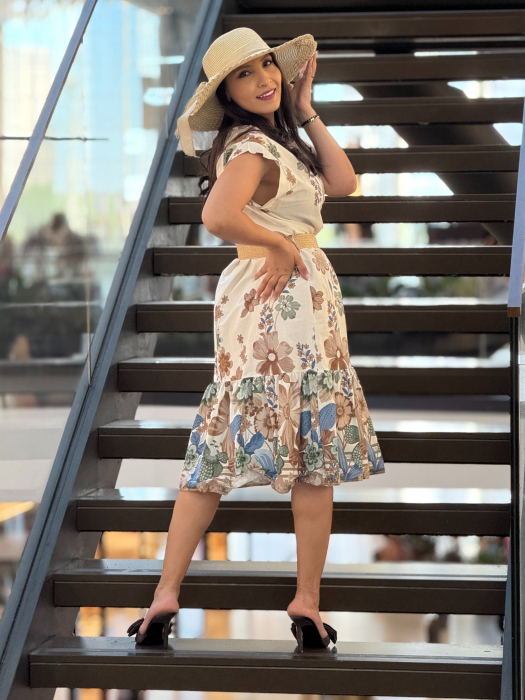 Rochie lejera cu imprimeu floral si cordon [4]