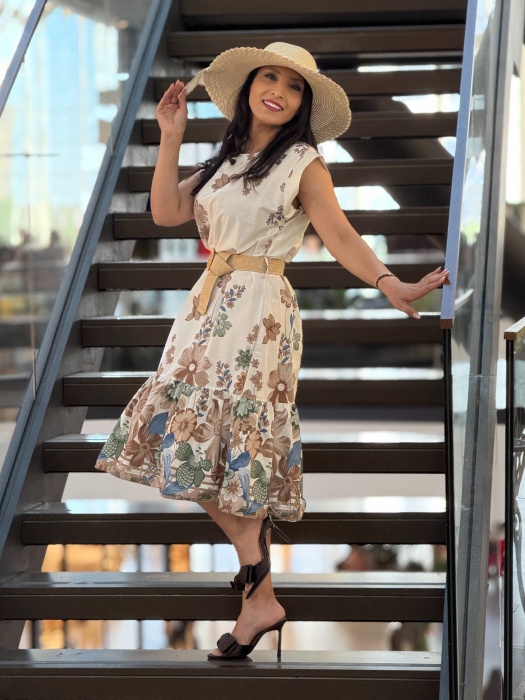 Rochie lejera cu imprimeu floral si cordon [3]