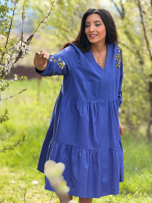 Rochie lejera cu volane si decolteu in V cu imprimeu floare [8]