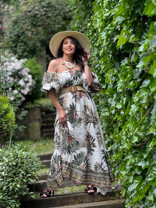Rochie lunga cu broderie si imprimeu tropical [1]