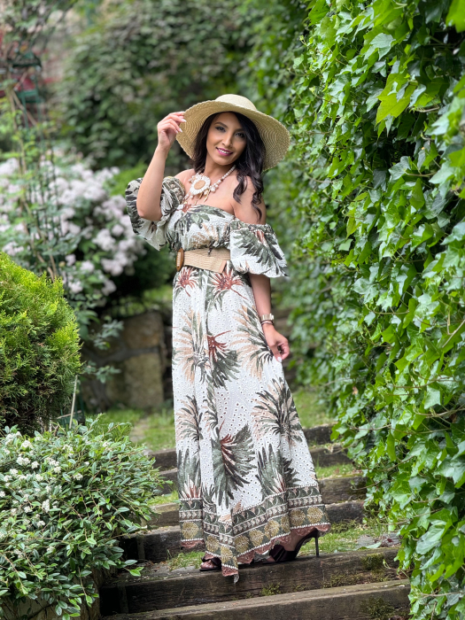 Rochie lunga cu broderie si imprimeu tropical [2]