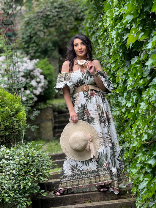 Rochie lunga cu broderie si imprimeu tropical [4]