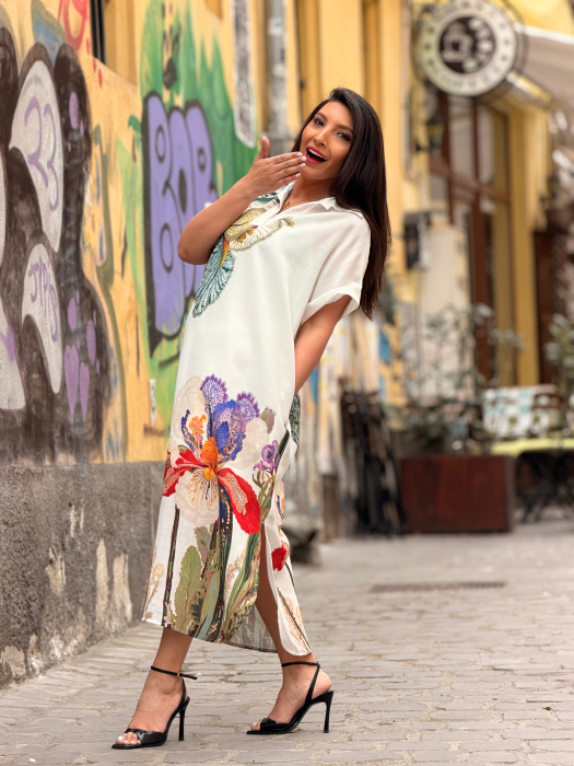 Rochie lunga cu imprimeu floral artistic [4]