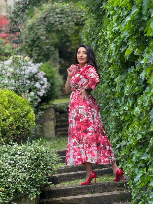 Rochie lunga cu imprimeu floral si cordon [4]