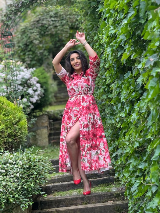 Rochie lunga cu imprimeu floral si cordon [2]