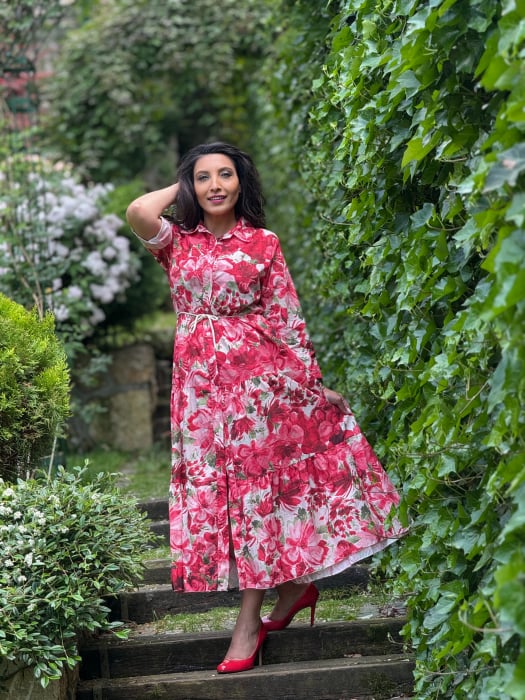 Rochie lunga cu imprimeu floral si cordon [3]