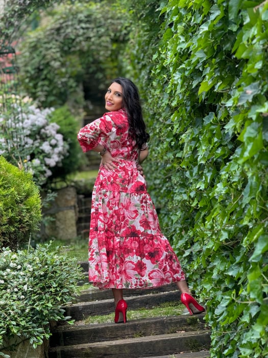Rochie lunga cu imprimeu floral si cordon [5]