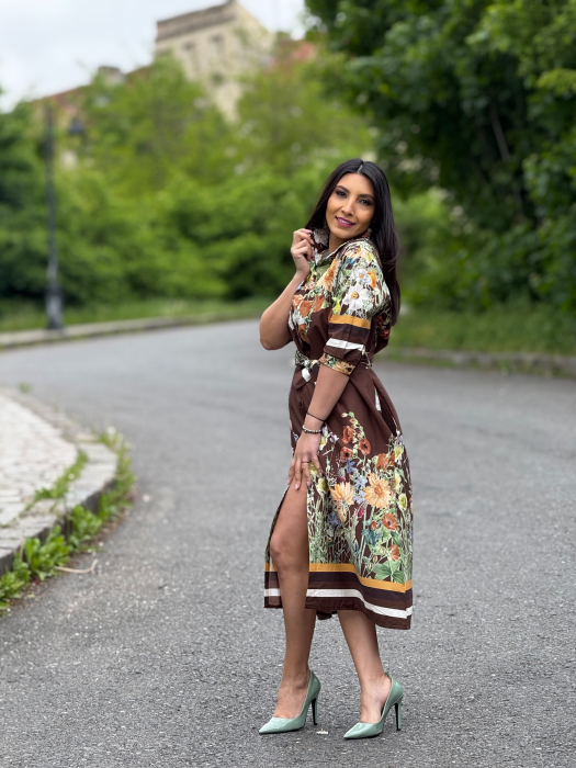 Rochie lunga cu imprimeu floral si cordon in talie [3]