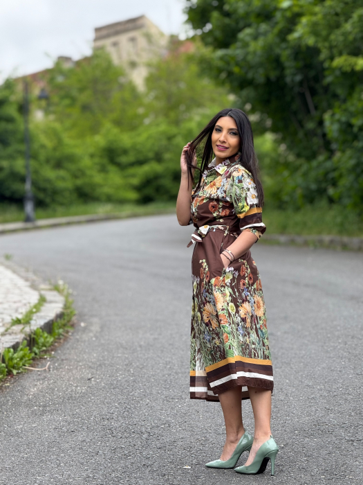 Rochie lunga cu imprimeu floral si cordon in talie [5]