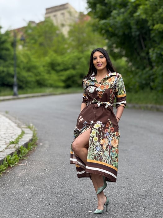 Rochie lunga cu imprimeu floral si cordon in talie [2]
