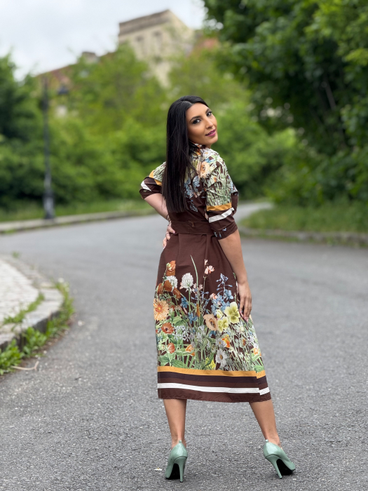 Rochie lunga cu imprimeu floral si cordon in talie [6]