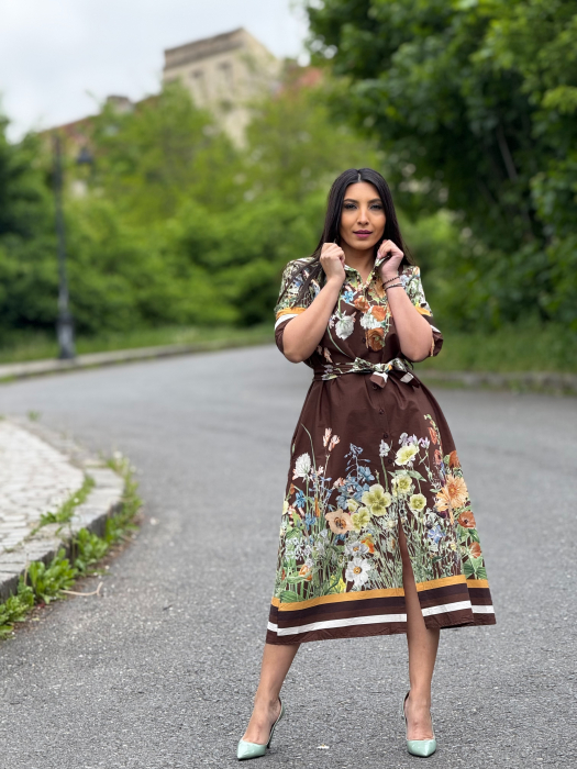 Rochie lunga cu imprimeu floral si cordon in talie [4]