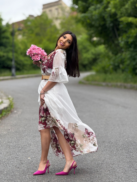 Rochie lunga cu imprimeu fluturi si flori [3]
