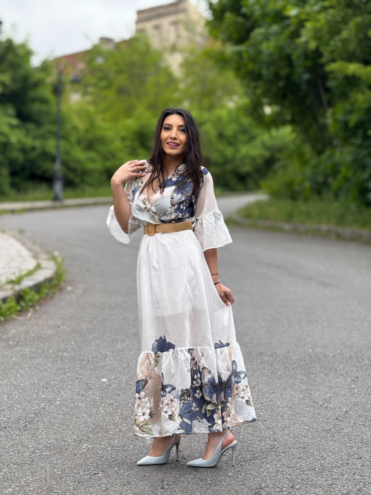 Rochie lunga cu imprimeu fluturi si flori [4]