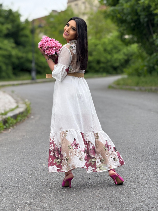 Rochie lunga cu imprimeu fluturi si flori [6]