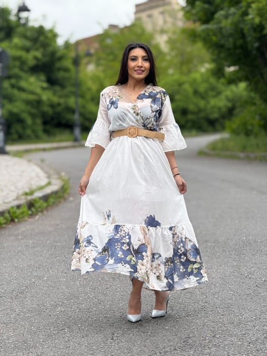 Rochie lunga cu imprimeu fluturi si flori [6]