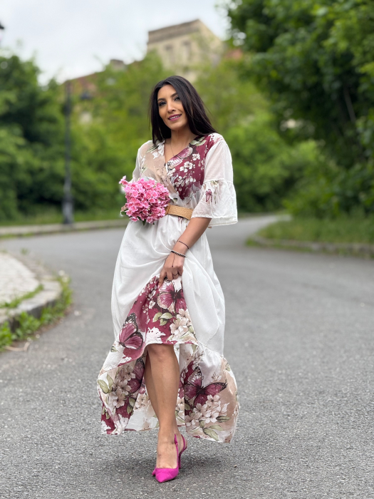 Rochie lunga cu imprimeu fluturi si flori [2]