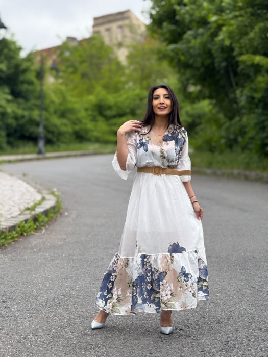 Rochie lunga cu imprimeu fluturi si flori [2]