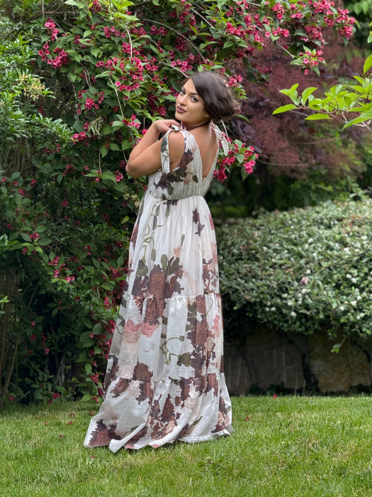 Rochie lunga cu print floral si bretele fundita [8]