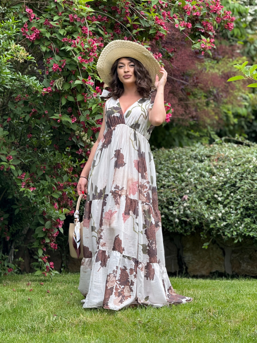 Rochie lunga cu print floral si bretele fundita [1]