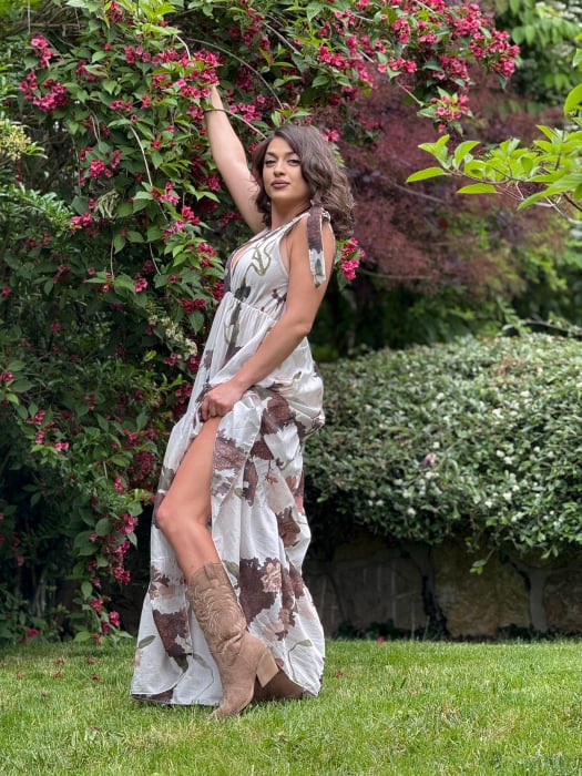 Rochie lunga cu print floral si bretele fundita [6]