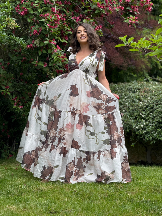 Rochie lunga cu print floral si bretele fundita [7]