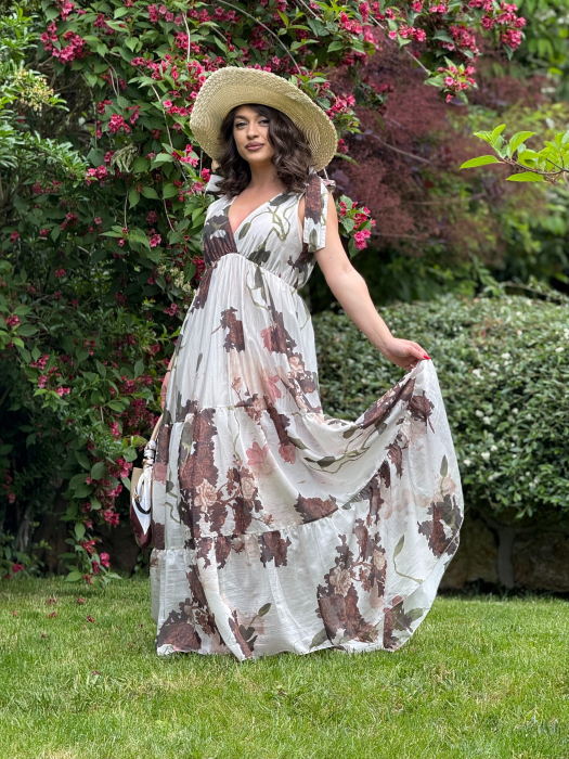 Rochie lunga cu print floral si bretele fundita [2]