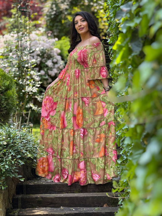 Rochie lunga cu umeri goi si imprimeu floral [4]