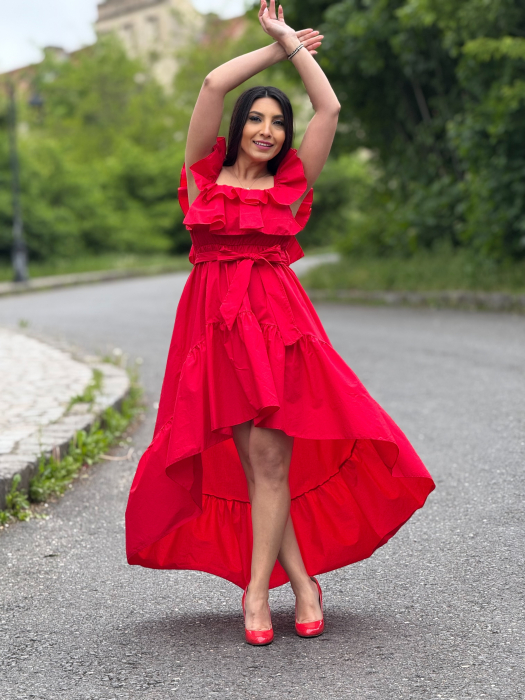 Rochie lunga cu volane si cordon in talie [3]