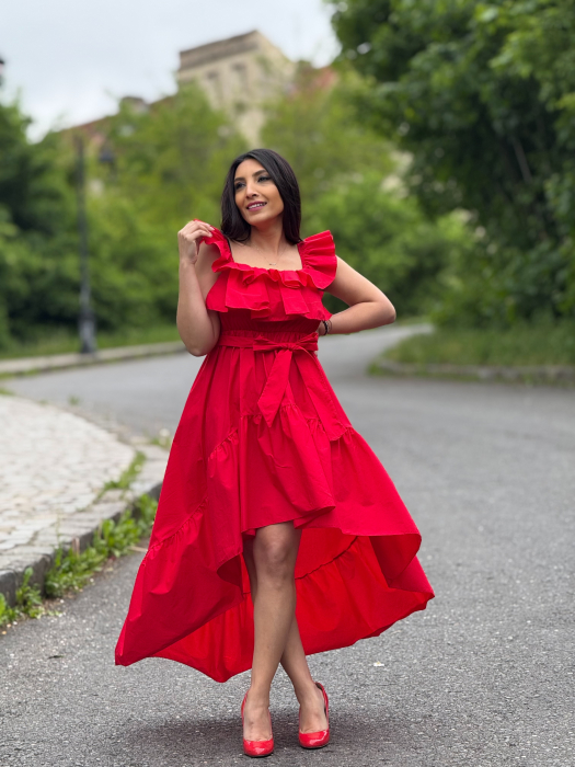 Rochie lunga cu volane si cordon in talie [2]