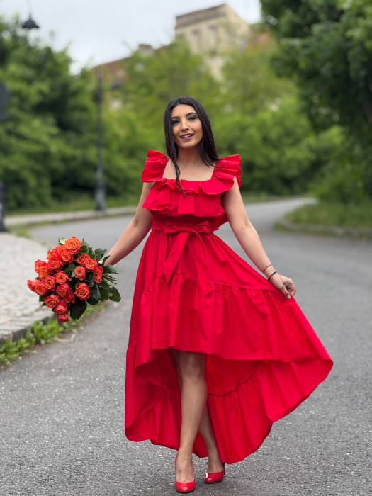 Rochie lunga cu volane si cordon in talie [5]