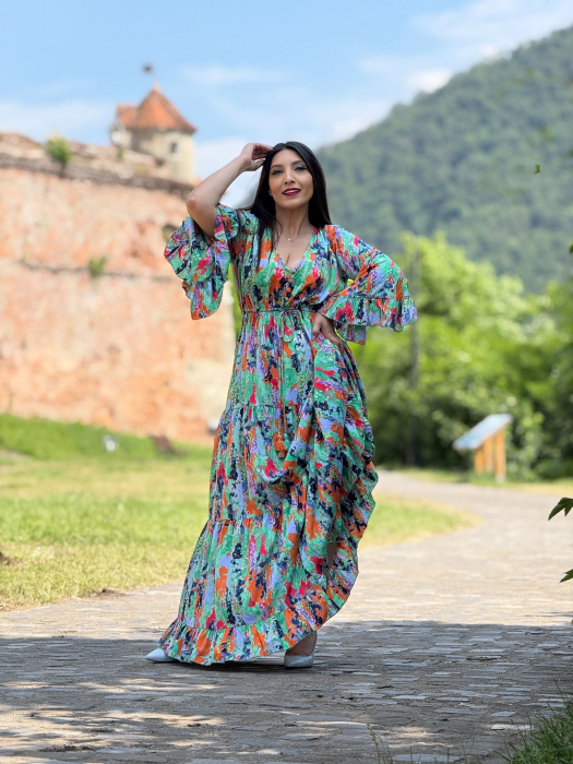 Rochie lunga multicolora cu anchior si nasturi [3]