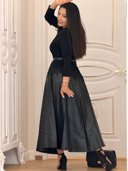 Rochie lunga neagra cu efect de piele intoarsa si dantela [6]