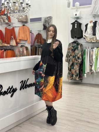 Rochie lunga neagra cu imprimeu pisica [2]