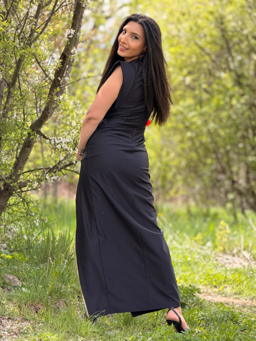 Rochie lunga neagra cu nasturi si fermoar decorativ [7]