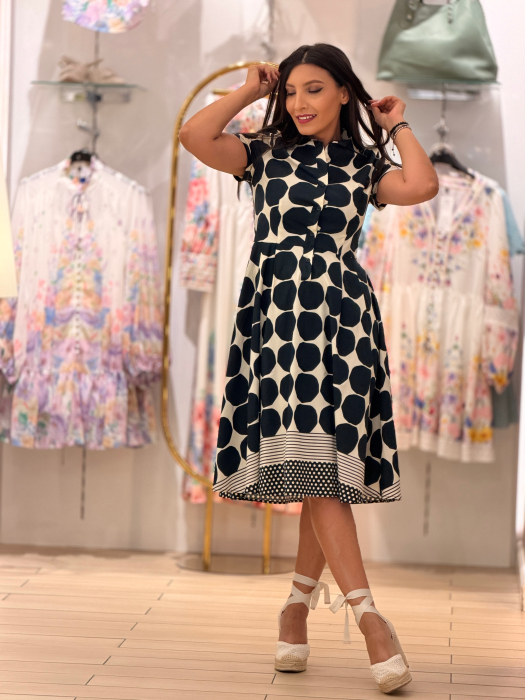 Rochie midi bleumarin cu imprimeu geometric si guler tip camasa [2]