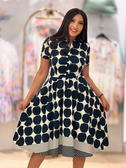 Rochie midi bleumarin cu imprimeu geometric si guler tip camasa [6]